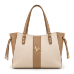 Voticon Two-Tone Drawstring Tote Bag – Cream & Tan with Gold Tipped Ties